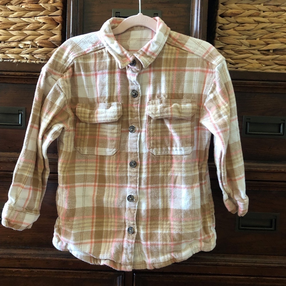 Wonder Nation brown plaid button down shacket in size S (6/6x) 100% cotton